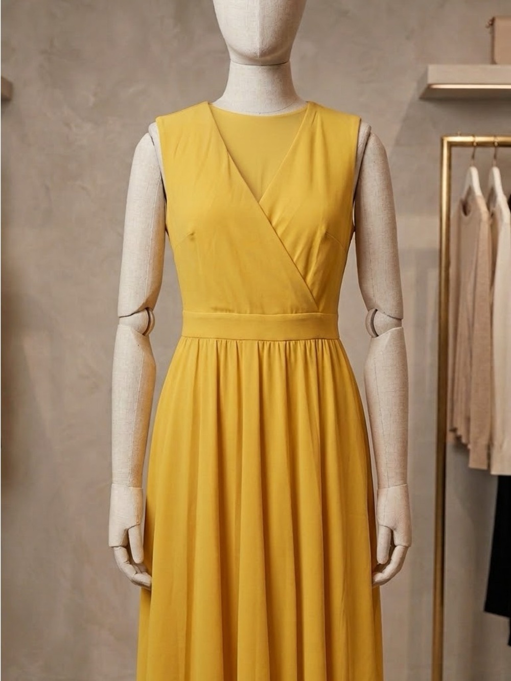 Tahari Yellow Sleeveless Wrap Maxi Dress